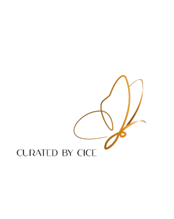 Gold butterfly logo with 'Curated by CICE' text on a white background